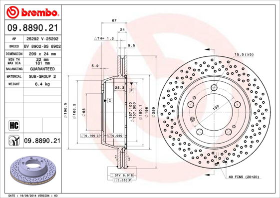 Bremsscheibe Hinterachse Brembo 09.8890.21 von Brembo