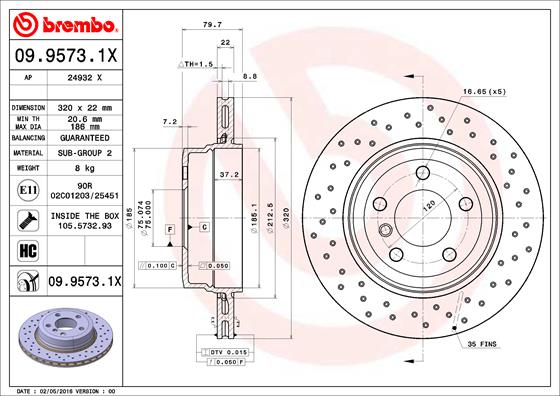 Bremsscheibe Hinterachse Brembo 09.9573.1X von Brembo