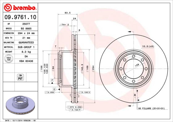 Bremsscheibe Hinterachse Brembo 09.9761.10 von Brembo