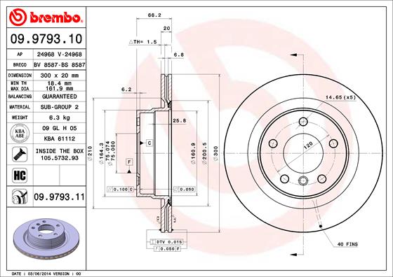 Bremsscheibe Hinterachse Brembo 09.9793.11 von Brembo