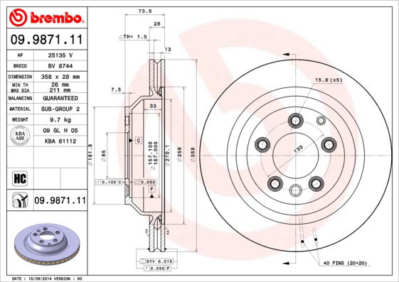 Bremsscheibe Hinterachse Brembo 09.9871.11 von Brembo