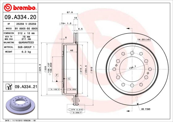 Bremsscheibe Hinterachse Brembo 09.A334.21 von Brembo