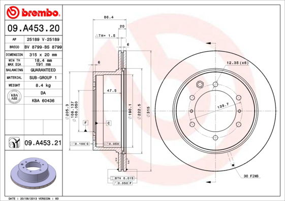 Bremsscheibe Hinterachse Brembo 09.A453.21 von Brembo