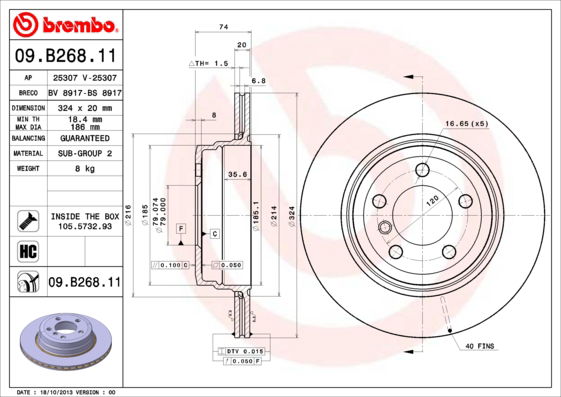 Bremsscheibe Hinterachse Brembo 09.B268.11 von Brembo