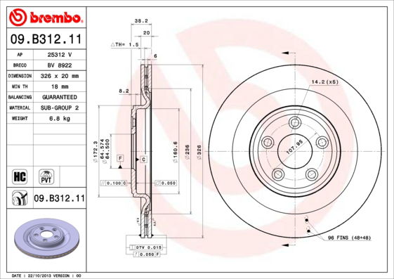 Bremsscheibe Hinterachse Brembo 09.B312.11 von Brembo