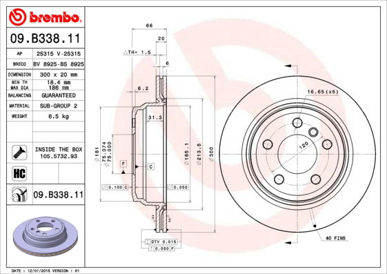 Bremsscheibe Hinterachse Brembo 09.B338.11 von Brembo