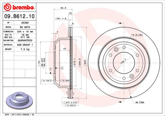 Bremsscheibe Hinterachse Brembo 09.B612.10 von Brembo