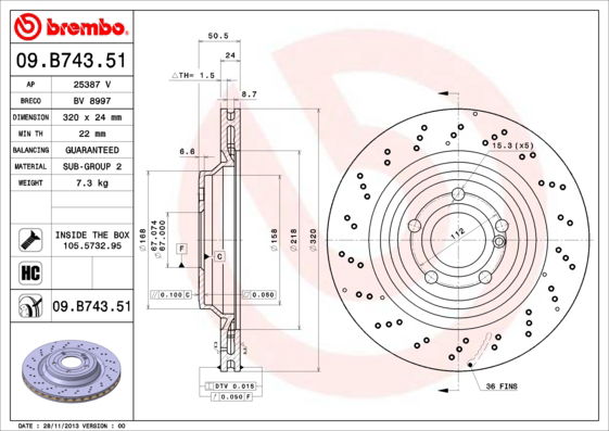 Bremsscheibe Hinterachse Brembo 09.B743.51 von Brembo