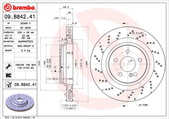 Bremsscheibe Hinterachse Brembo 09.B842.41 von Brembo