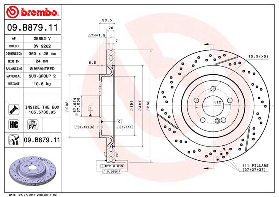 Bremsscheibe Hinterachse Brembo 09.B879.11 von Brembo