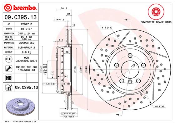 Bremsscheibe Hinterachse Brembo 09.C395.13 von Brembo