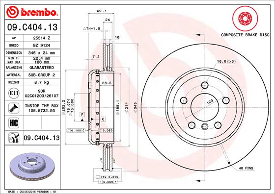 Bremsscheibe Hinterachse Brembo 09.C404.13 von Brembo