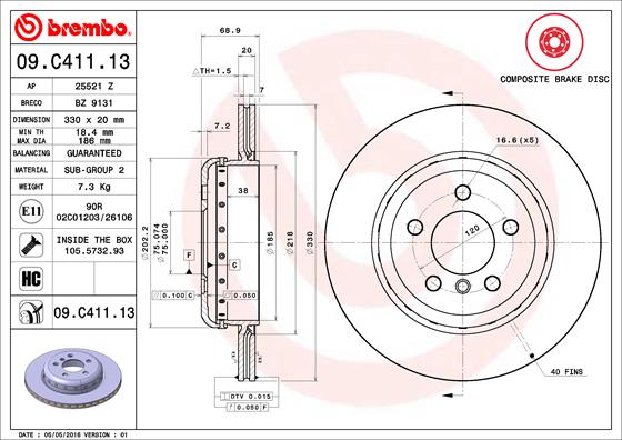 Bremsscheibe Hinterachse Brembo 09.C411.13 von Brembo