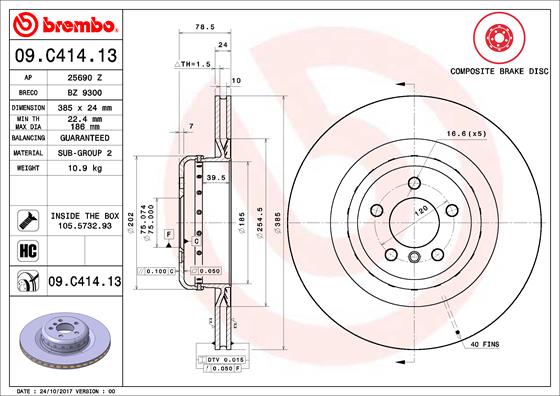 Bremsscheibe Hinterachse Brembo 09.C414.13 von Brembo