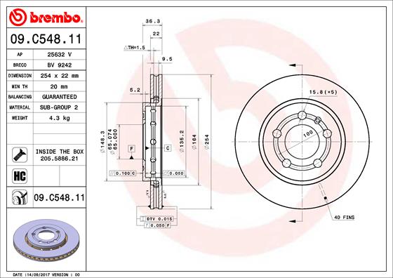 Bremsscheibe Hinterachse Brembo 09.C548.11 von Brembo