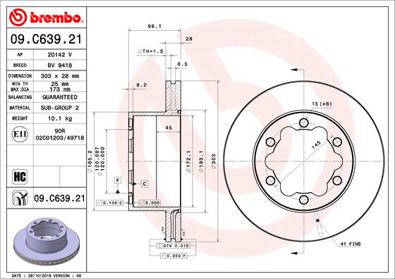 Bremsscheibe Hinterachse Brembo 09.C639.21 von Brembo