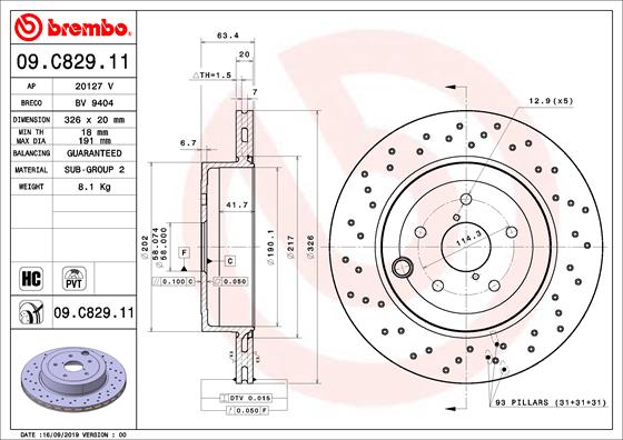 Bremsscheibe Hinterachse Brembo 09.C829.11 von Brembo