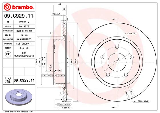 Bremsscheibe Hinterachse Brembo 09.C929.11 von Brembo