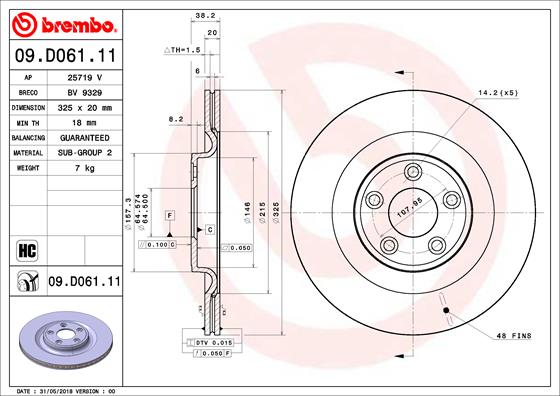 Bremsscheibe Hinterachse Brembo 09.D061.11 von Brembo