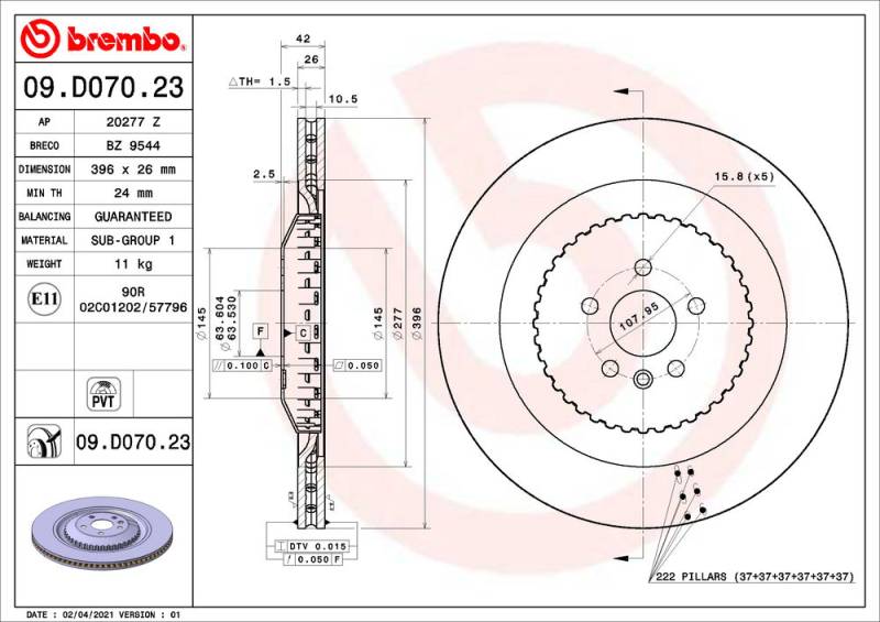 Bremsscheibe Hinterachse Brembo 09.D070.23 von Brembo