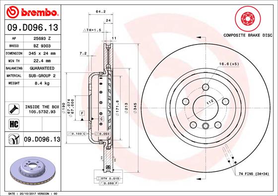 Bremsscheibe Hinterachse Brembo 09.D096.13 von Brembo