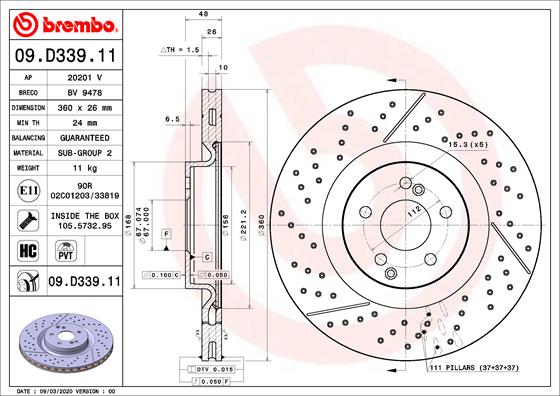 Bremsscheibe Hinterachse Brembo 09.D339.11 von Brembo