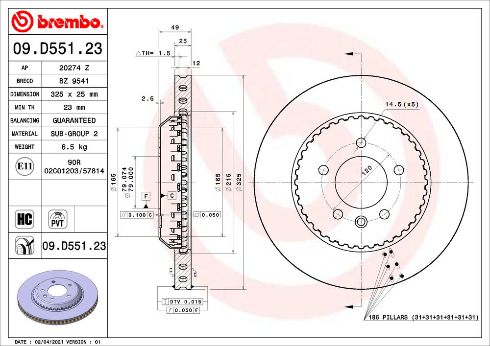 Bremsscheibe Hinterachse Brembo 09.D551.23 von Brembo