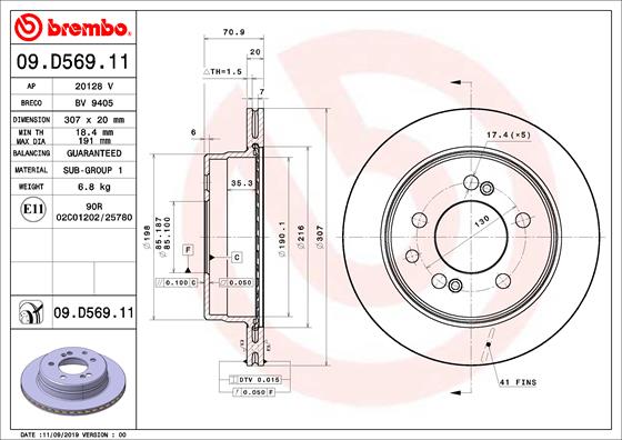 Bremsscheibe Hinterachse Brembo 09.D569.11 von Brembo