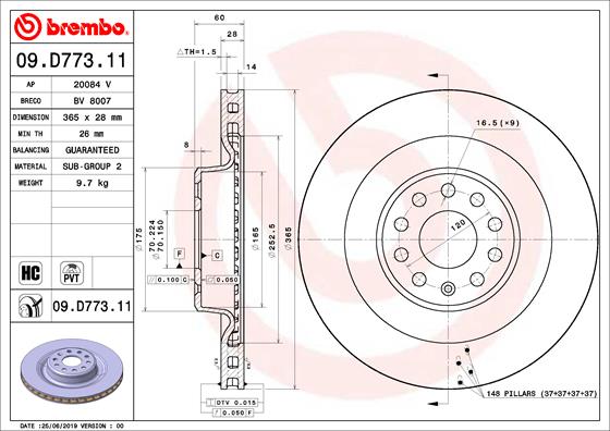 Bremsscheibe Hinterachse Brembo 09.D773.11 von Brembo