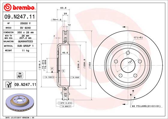 Bremsscheibe Hinterachse Brembo 09.N247.11 von Brembo