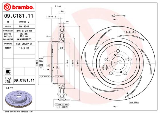 Bremsscheibe Hinterachse links Brembo 09.C181.11 von Brembo