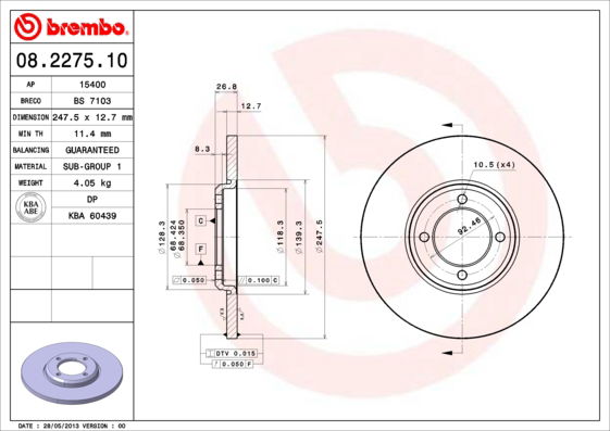 Bremsscheibe Vorderachse Brembo 08.2275.10 von Brembo