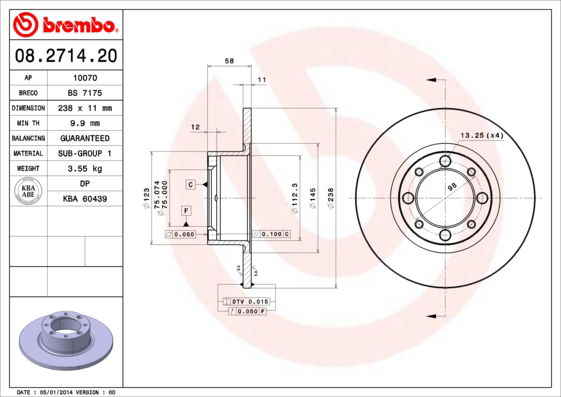 Bremsscheibe Vorderachse Brembo 08.2714.20 von Brembo