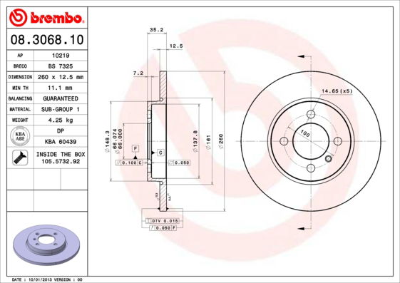 Bremsscheibe Vorderachse Brembo 08.3068.10 von Brembo