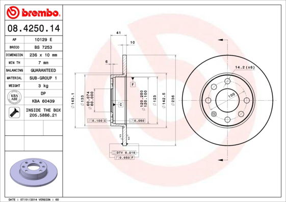 Bremsscheibe Vorderachse Brembo 08.4250.14 von Brembo