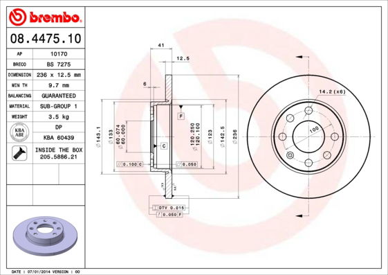 Bremsscheibe Vorderachse Brembo 08.4475.10 von Brembo