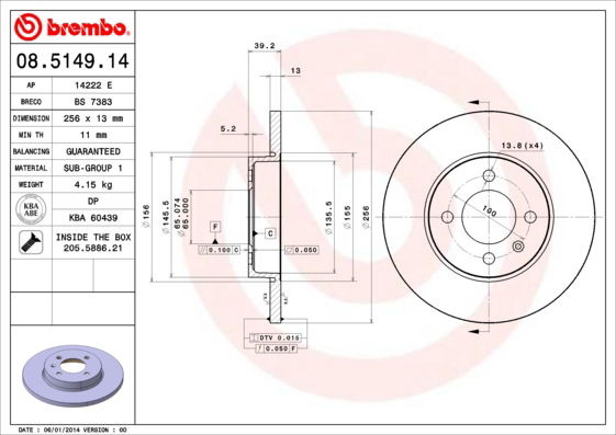 Bremsscheibe Vorderachse Brembo 08.5149.14 von Brembo