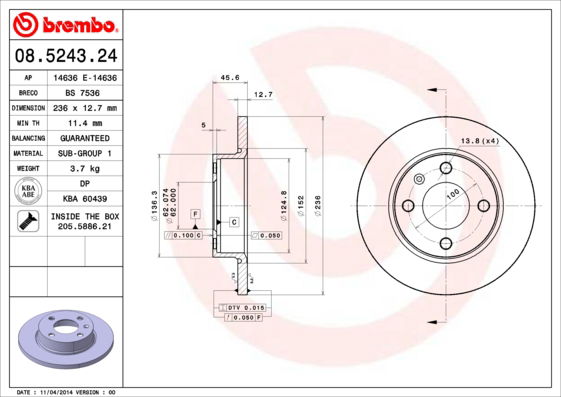 Bremsscheibe Vorderachse Brembo 08.5243.24 von Brembo