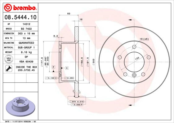 Bremsscheibe Vorderachse Brembo 08.5444.10 von Brembo