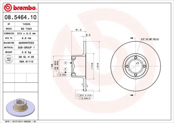 Bremsscheibe Vorderachse Brembo 08.5464.10 von Brembo