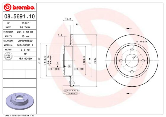 Bremsscheibe Vorderachse Brembo 08.5691.10 von Brembo