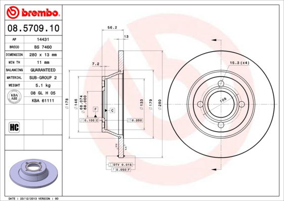 Bremsscheibe Vorderachse Brembo 08.5709.10 von Brembo