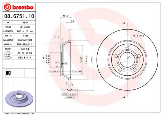 Bremsscheibe Vorderachse Brembo 08.6751.10 von Brembo