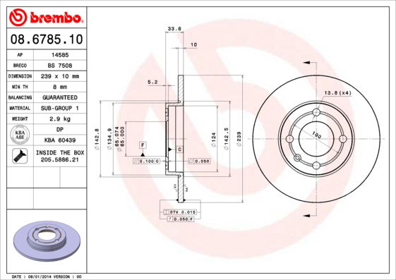 Bremsscheibe Vorderachse Brembo 08.6785.10 von Brembo