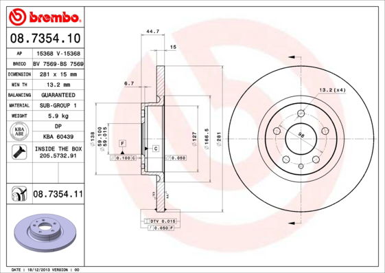 Bremsscheibe Vorderachse Brembo 08.7354.11 von Brembo