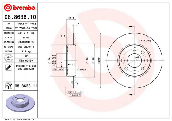 Bremsscheibe Vorderachse Brembo 08.8638.11 von Brembo