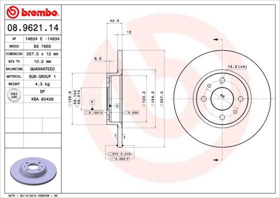 Bremsscheibe Vorderachse Brembo 08.9621.14 von Brembo