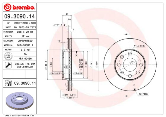 Bremsscheibe Vorderachse Brembo 09.3090.11 von Brembo