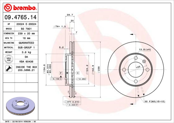 Bremsscheibe Vorderachse Brembo 09.4765.14 von Brembo