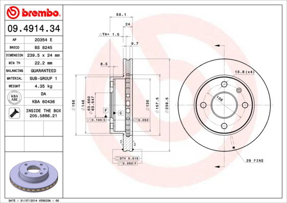 Bremsscheibe Vorderachse Brembo 09.4914.34 von Brembo